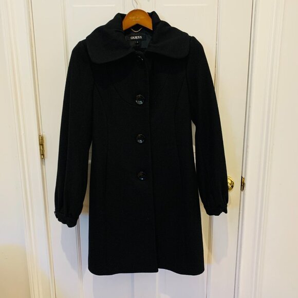 Guess Button-Up Wool Coat Mid Length Button Jacket Black Size Small - Picture 3 of 16